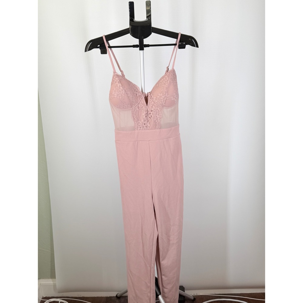 Blashe Mauve Pink Lace Mesh Bodice Sleeveless Jumpsuit Womens Medium